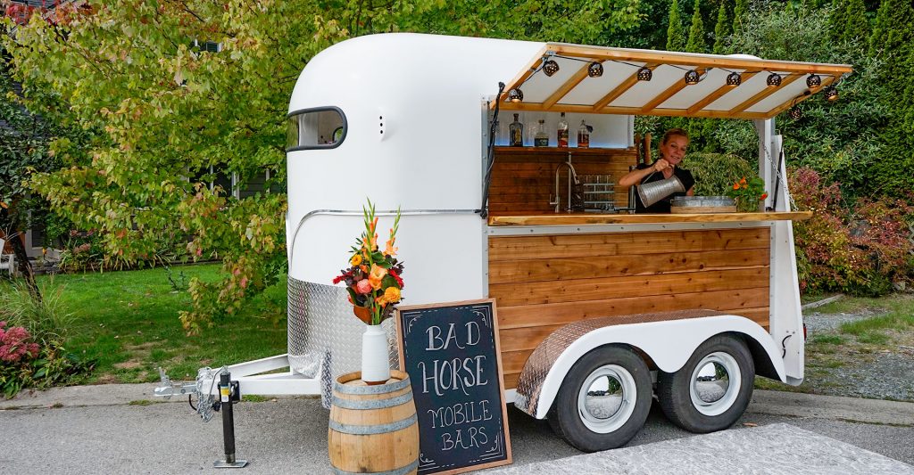 Horse trailer converted into a mobile bar