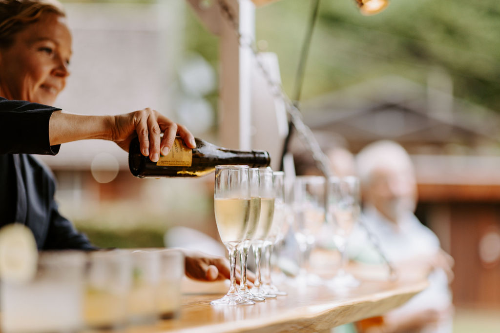 Pouring champagne at the wedding